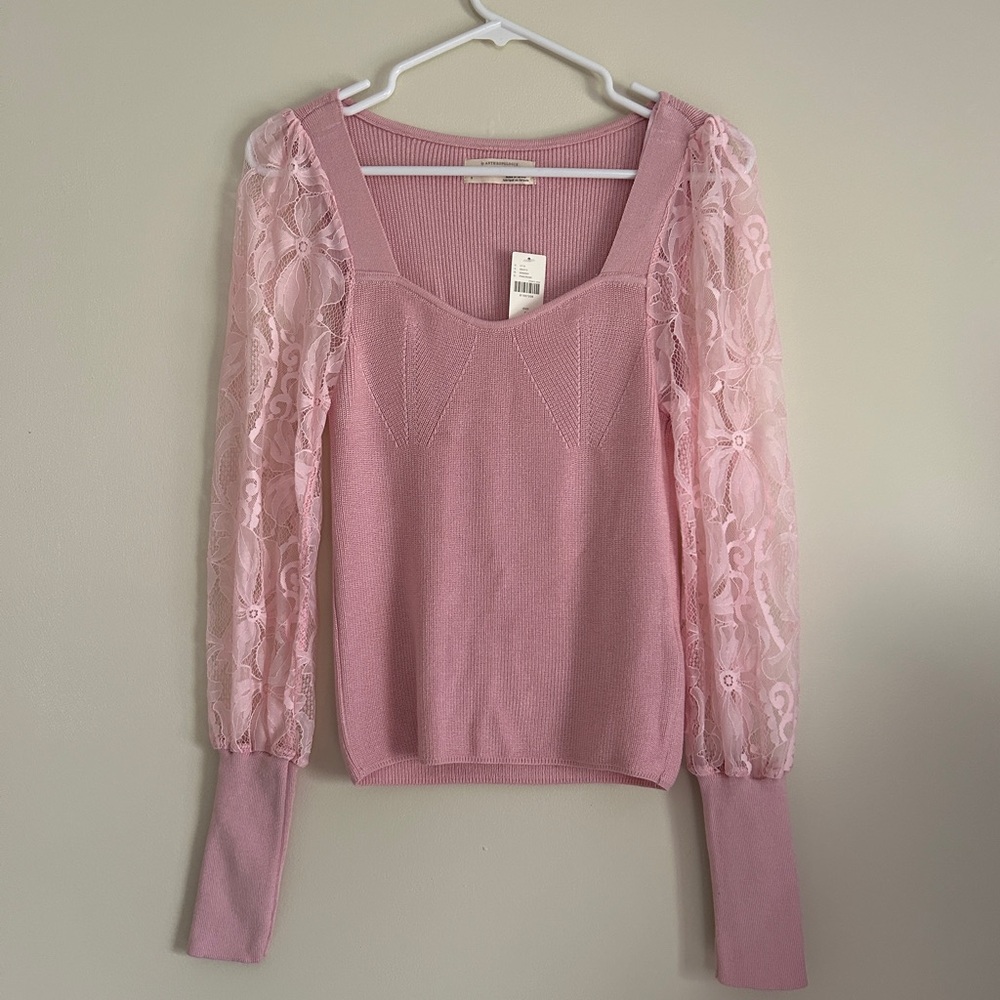 Anthropologie Lace-Sleeve Sweater